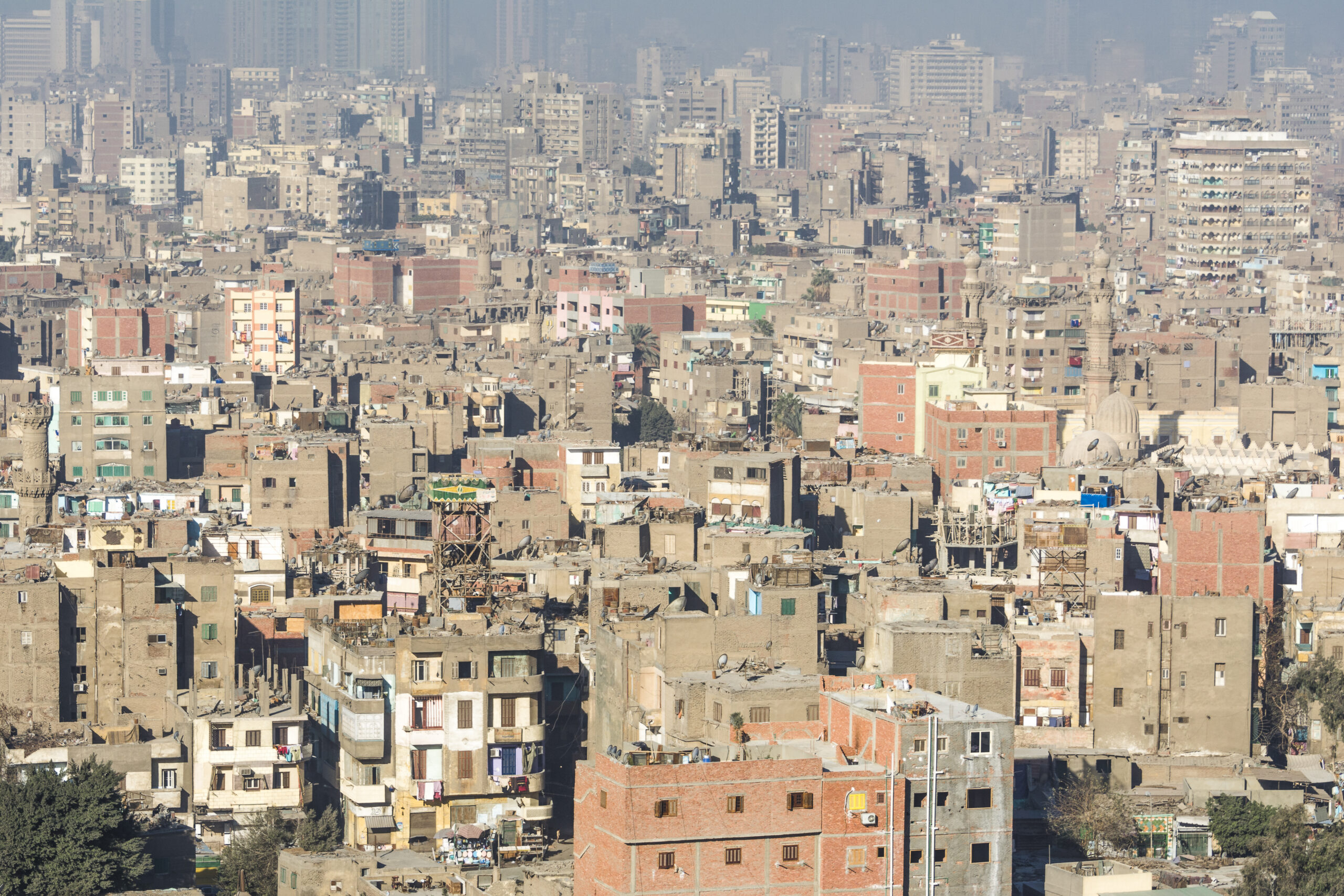 A densely packed residential neighborhood in Cairo, Egypt
