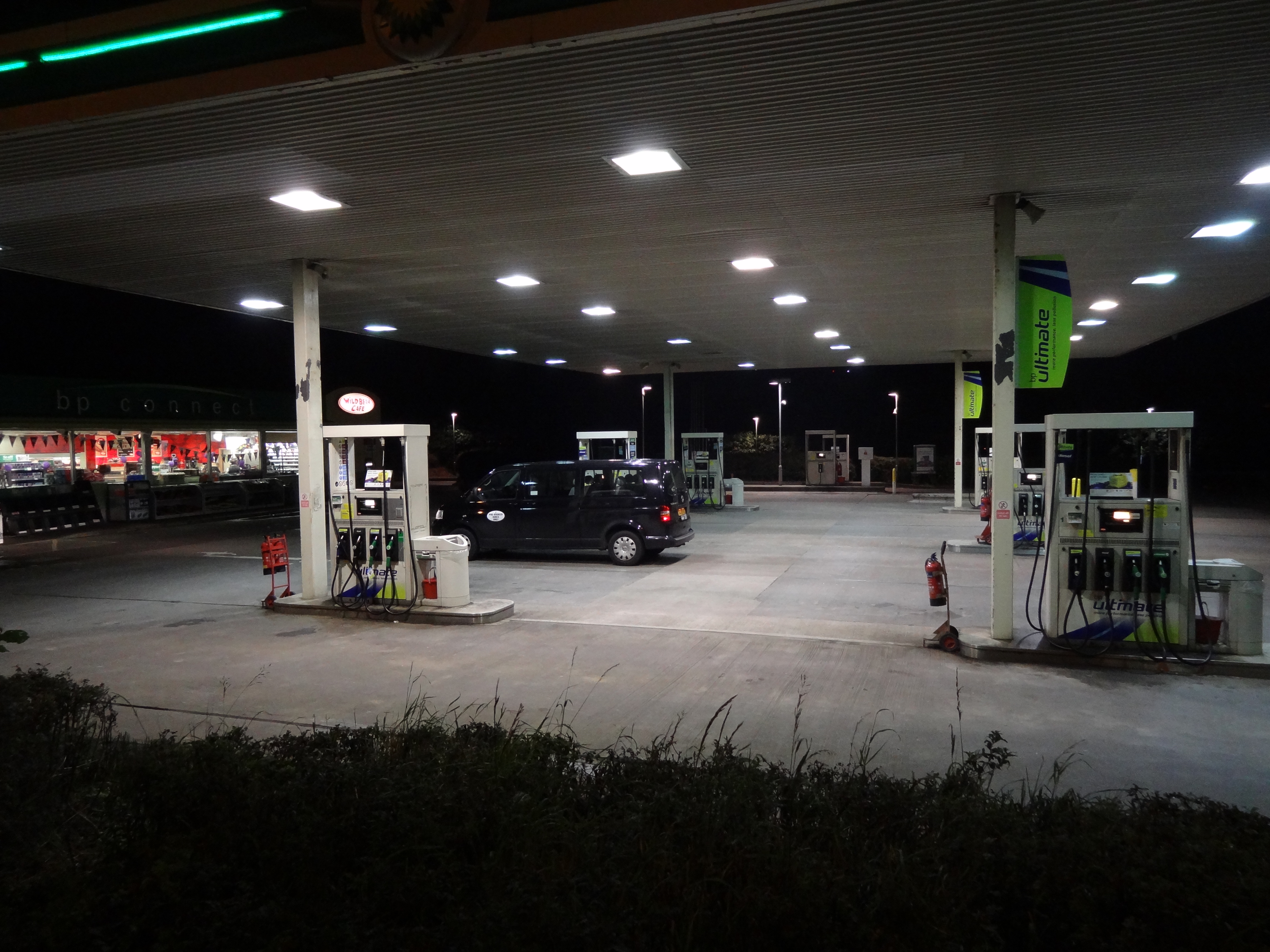 A BP petrol (or fuel) station in the United Kingdom.