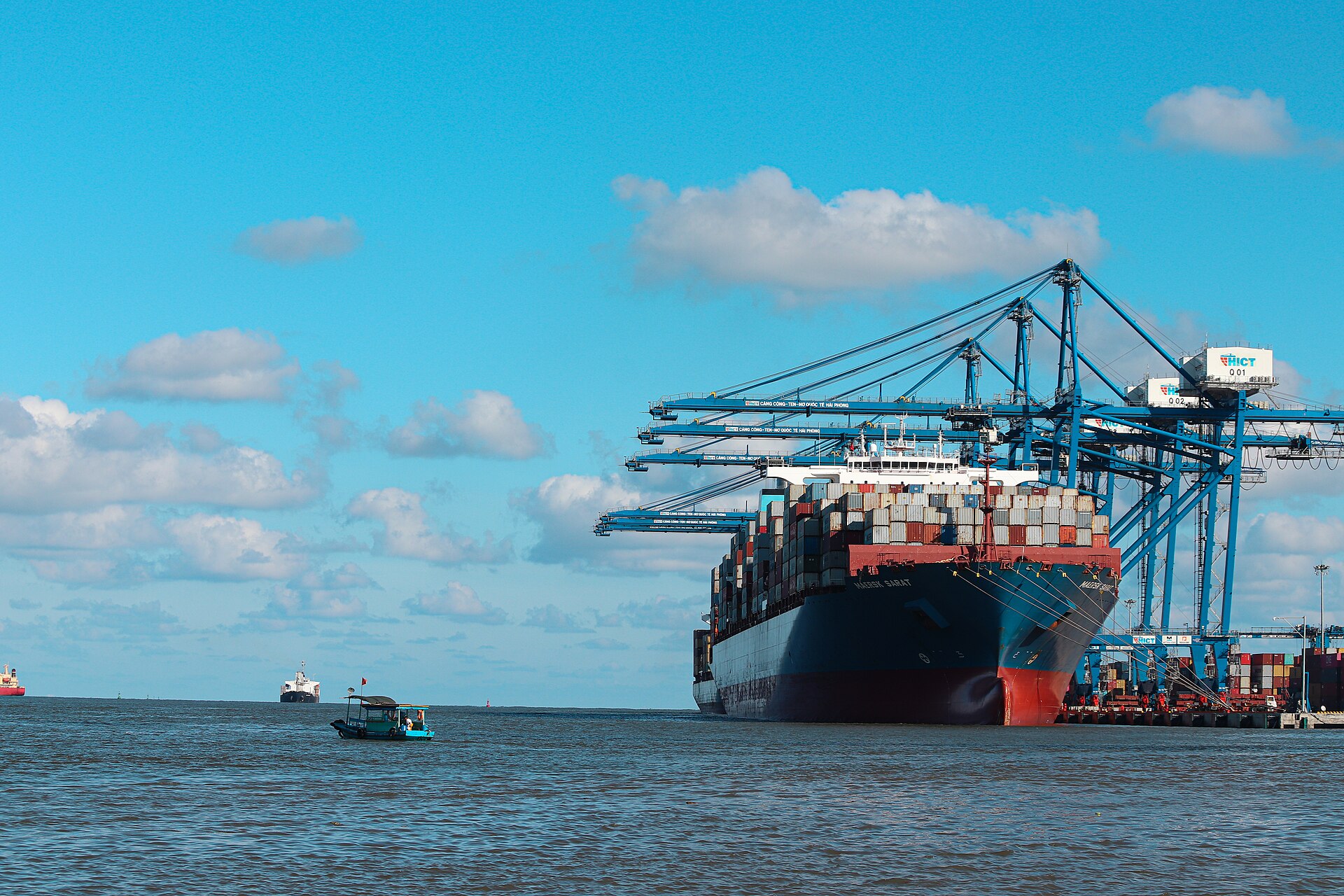 A container ship sits at the Hai Phong International Container Terminal in northern Vietnam, one of the country’s major gateways for global trade.